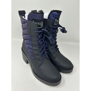 Franco Sarto Snow Janna Boots Navy Blue Quilted Puffer Combat Lug Sole Womens 9